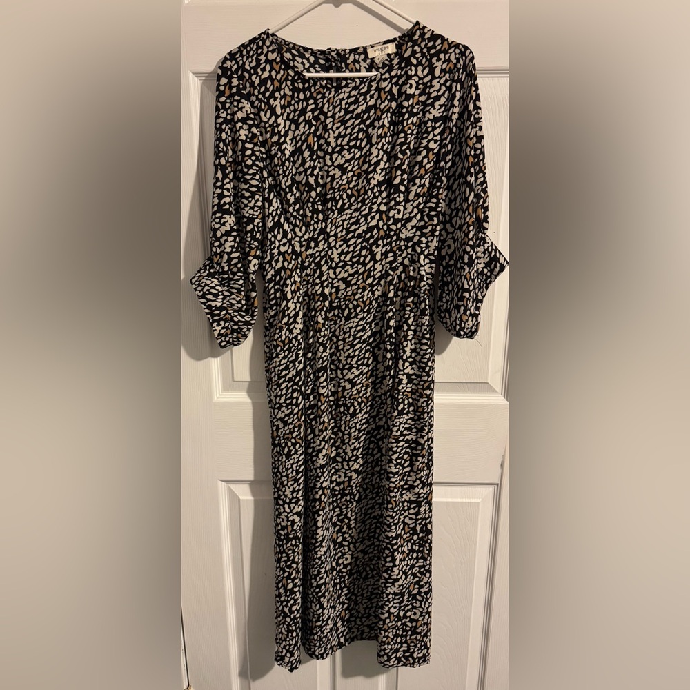 Umgee Abstract Spotted Midi Dress sz M Black White/Cream
